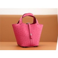 Hermes Picotin Lock Bag in ostrich leather bright pink (handmade)