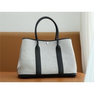 Hermes Garden Party 30 bag in canvas/ togo leather white/noir(full handmade)