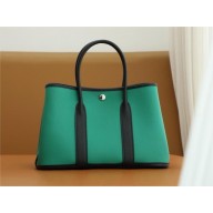 Hermes Garden Party 30 bag in canvas/ togo leather green/black (full handmade)