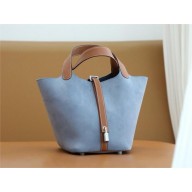 Hermes Picotin Lock Bag in suede leather/swift leather bleu brighton/gold (handmade)