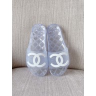 Chanel CC Logo Transparent PVC mules light blue