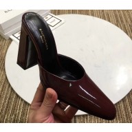 Balenciaga Heel 9cm Round Toe Calfskin Mules Burgundy 2019