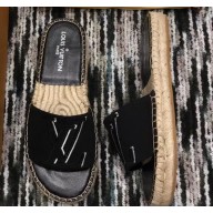Louis Vuitton Seashore Flat Slippers Espadrilles Black 2019
