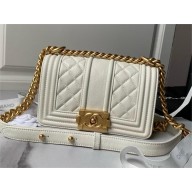 CHANEL Grained Shiny Calfskin & Gold-Tone Metal White Small BOY Handbag A67085 2024