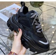 Prada Leather Block Sneakers Black 2019