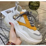Prada Leather Block Sneakers White/Yellow 2019