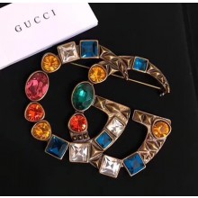 Gucci Crystal Double G multi-finger brooch ‎515149 I7486 8512 aged gold finish 2018