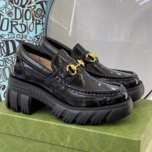 Gucci Cowhide open edge beads Platform loafers in black  Gs302
