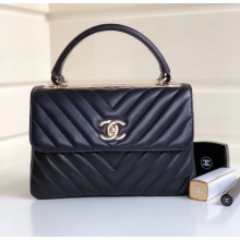 Chanel Chevron Trendy CC Small Flap Top Handle Bag A92236 Black with gold hardware