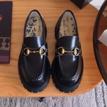 Gucci Cowhide open edge beads Platform loafers in black  Gs303