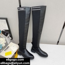 FENDI Knitted sock tube/Soft cowhide Knee boots in Black Fes021