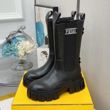 FENDI Calfskin Thick-soled stovepipe boots in Black Fes029