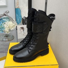 FENDI Calfskin Side zip closure biker boots in Black Fes034