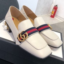 Gucci Calfskin Pearl heel Loafers in White Gs007 2021