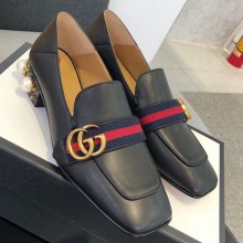 Gucci Calfskin Pearl heel Loafers in Black Gs008 2021