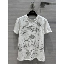 dior White Cotton Jersey with Melothesia Motif T-SHIRT 2023