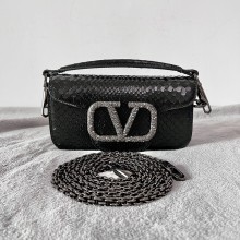 Valentino Locò Small Shoulder Bag in Snakeskin Embossed Leather black 2022