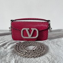 Valentino Locò Small Shoulder Bag in Snakeskin Embossed Leather red 2022