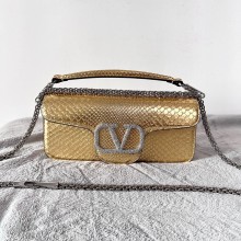 Valentino Locò shoulder bag in Python Pattern Gold With jewel Logo 2023