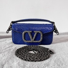 Valentino Locò Small Shoulder Bag in Snakeskin Embossed Leather blue 2022