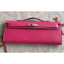 Hermes Kelly Cut Handmade Epsom Leather Clutch Hot Pink With Gold/Silver Hardware