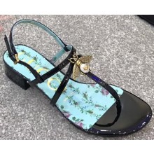 Gucci Patent Leather Sandal with Bee ‎524624 Black 2018