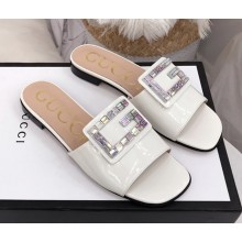 Gucci Patent Slide with Crystal G 551445 White 2018