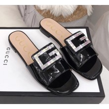 Gucci Patent Slide with Crystal G 551445 Black 2018