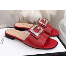 Gucci Leather Slide with Crystal G 551445 Red 2018