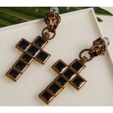Gucci Earrings With Cross Pendant And Lion Black 2019