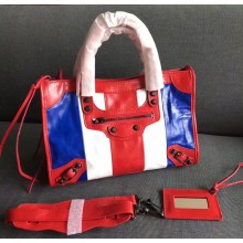 Balenciaga Classic City Stripe Leather Small Tote Bag Red/Blue/White 2018