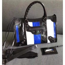 Balenciaga Classic City Stripe Leather Small Tote Bag Black/Blue/White 2018
