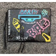 Balenciaga Classic Graffiti Leather Pouch Clutch Bag 2018