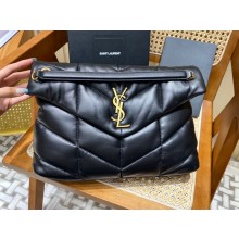Saint Laurent loulou puffer medium chain bag in quilted lambskin 577475 black with gold hardware(original quality)