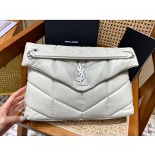 Saint Laurent loulou puffer medium chain bag in quilted lambskin 577475 white with silver hardware(original quality)