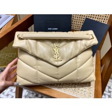 Saint Laurent loulou puffer medium chain bag in quilted lambskin 577475 beige with gold hardware(original quality)