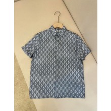 Dior men's GRAY SILK TWILL CD Diamond Short-Sleeved Shirt 2023