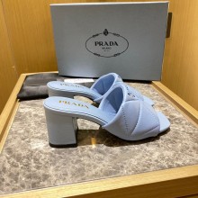 prada Quilted nappa leather thick heeled sandals blue 2022