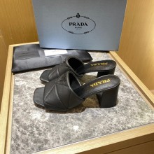 prada Quilted nappa leather thick heeled sandals black 2022