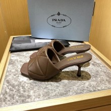 prada Quilted nappa leather slim heeled sandals coffee 2022