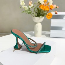 Amina Muaddi green Gilda 95mm heel Crystal calfskin slippers