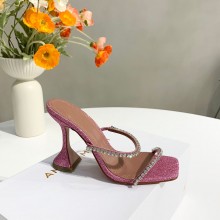 Amina Muaddi pink Gilda 95mm heel Crystal & sequins slippers
