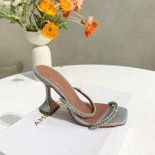 Amina Muaddi silver Gilda 95mm heel Crystal & sequins slippers