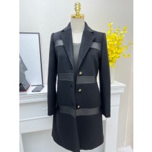 Louis Vuitton Leather Accent Double Wool Coat BLACK 2022