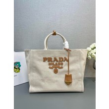 PRADA Large linen blend tote bag 1BG473 Natural 2024