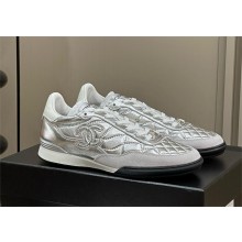 chanel silver Calfskin & Suede Calfskin sneakers G45335 2023