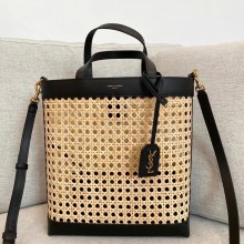 saint laurent n/s toy shopping bag in woven cane and leather 655161 black
