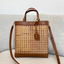 saint laurent n/s toy shopping bag in woven cane and leather 655161 brown