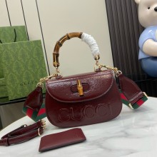 Gucci Bamboo 1947 Patent Leather Small bag with Embossed GUCCI Logo burgundy 675797 2024