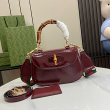 Gucci Bamboo 1947 small top handle bag in patent leather burgundy 2024